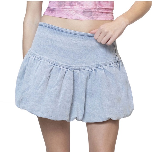 Madden Girl Light Blue Denim Bubble Mini Skirt - Sweet Revenge, Light Wash - Picture 8 of 8